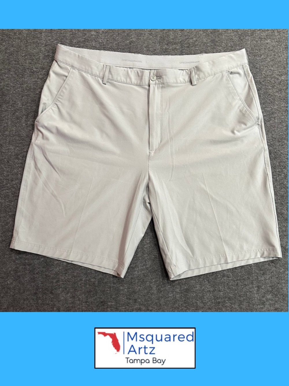 Greg Norman Men’s Size 42 Light Beige Performance Golf Shorts Stretch 9.5 Inseam